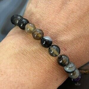 Sterling Silver Smoky Onyx Beads Bracelet For Women